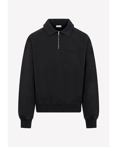 Dior Logo Embroidered Half-Zip Sweatshirt - Black