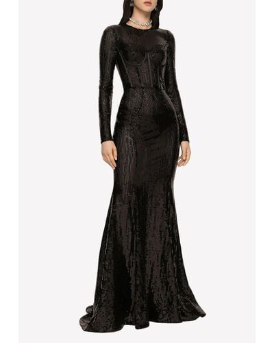 Dolce & Gabbana Sequin Embellished Gown - Black
