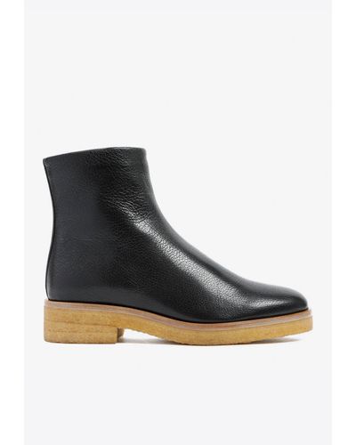 The Row Boris Ankle Boots In Calfskin - Black