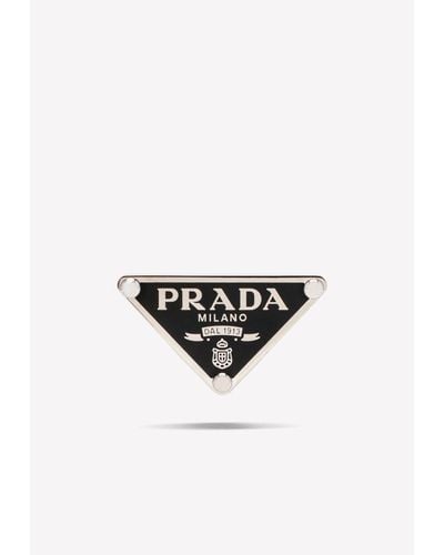 Prada Triangle Logo Plaque Earrings - White
