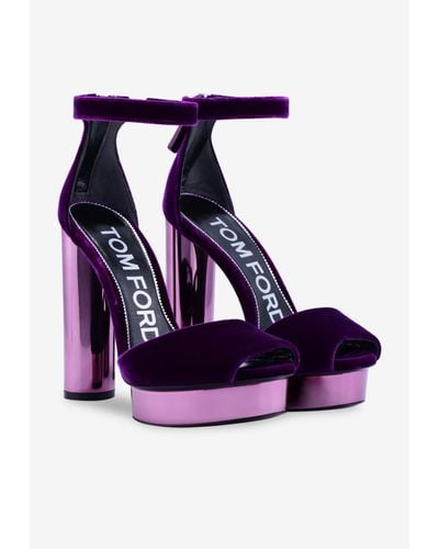 Tom Ford Velvet Platform Sandals With Block Heel - 130 Mm - Purple