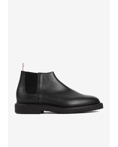 Thom Browne Leather Mid-Top Chelsea Boots - Black