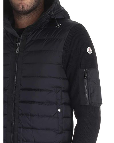 Moncler Hooded Quilted And Knitted Cardigan in Black for Men - Lyst