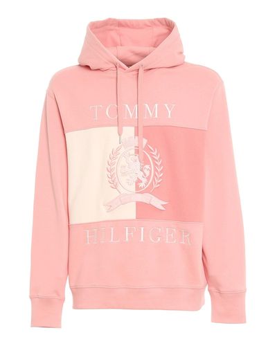 Tommy Hilfiger Cotton Crest Logo Hoodie in Pink for Men - Lyst