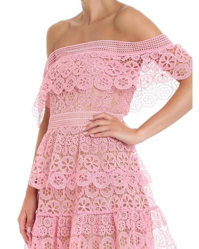 pink lace off the shoulder dress