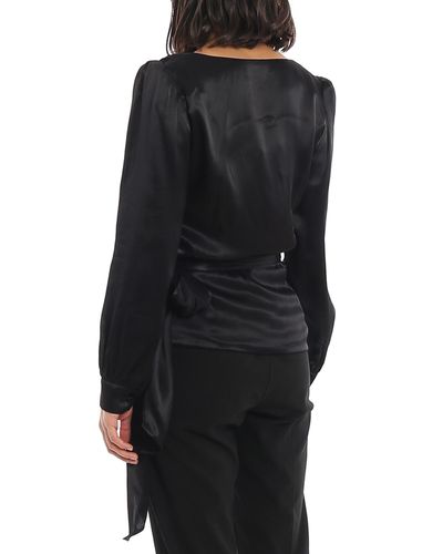 Michael Kors Satin Tie Blouse in Black - Lyst