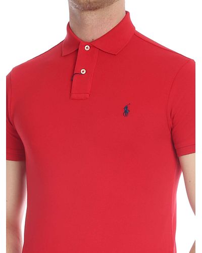 Polo Ralph Lauren Slim Fit Short Sleeve Polo Top in Red for Men - Lyst