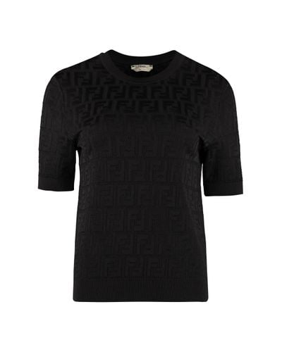 Fendi Cotton Knitted Top in Black - Lyst