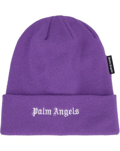 Palm Angels Wool Logo Embroidered Beanie Hat in Purple for Men - Lyst