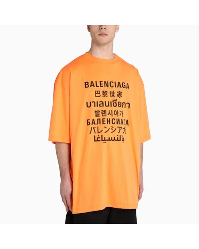 Balenciaga Multi Language Logo T Shirt In Orange Black For Men Lyst