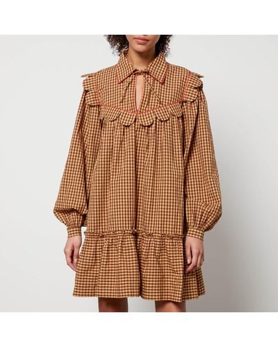 Stella Nova Checked Cotton-seersucker Mini Dress - Brown