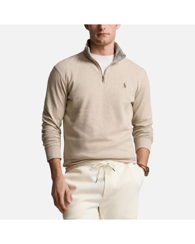 Polo Ralph Lauren Half-zip Double-knit Cotton-blend Jersey Sweatshirt - Natural