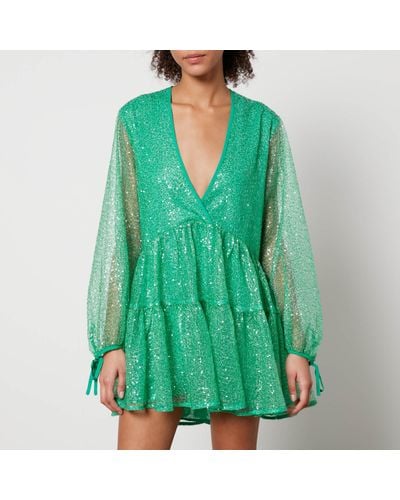 Stella Nova Sequined Organza Mini Dress - Green