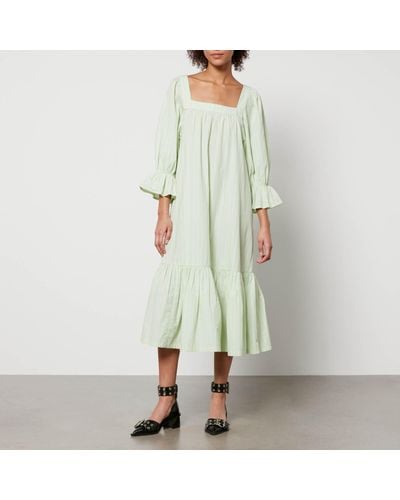 Stella Nova Striped Cotton-poplin Tiered Midi Dress - Green