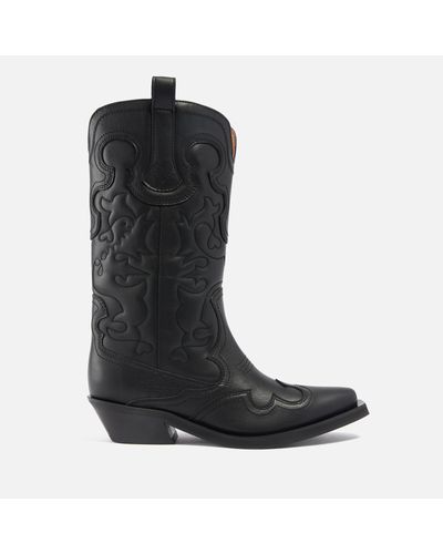 Ganni Faux Leather Western Boots - Black