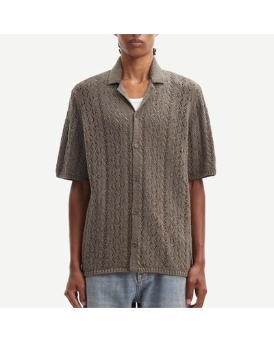 Samsøe & Samsøe Bear Cotton-Pointelle Short Sleeved Shirt - Gray