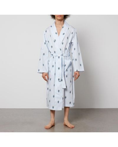 Polo Ralph Lauren Printed Striped Cotton Dressing Gown - Blue