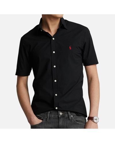 Polo Ralph Lauren Slim-fit Button-down Collar Logo-embroidered Cotton-blend Poplin Shirt - Black