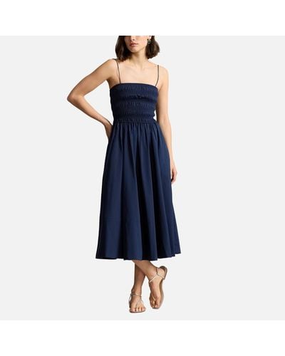Polo Ralph Lauren Smocked Cotton-poplin Day Dress - Blue