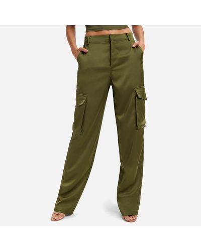 GOOD AMERICAN Cargo Pocket Satin Trousers - Green