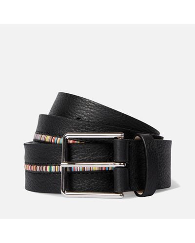 Paul Smith Stripe Detail Grained Leather Belt - Black