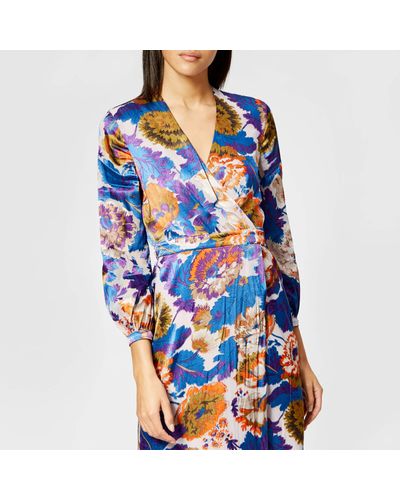 Whistles Synthetic Autumn Bloom Devore Wrap Dress in Blue | Lyst