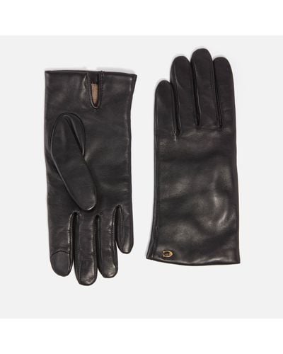 COACH Sculpted C Leather Tech Gloves - Black