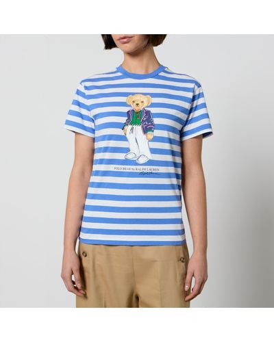 Polo Ralph Lauren Brand-print Striped Cotton-jersey T-shirt - Blue