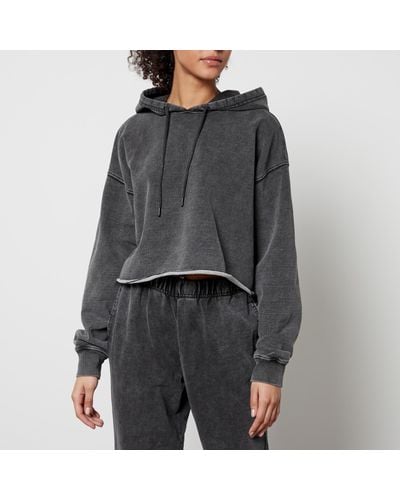 GOOD AMERICAN Jeanius Terry Cotton-Jersey Cropped Hoodie - Gray