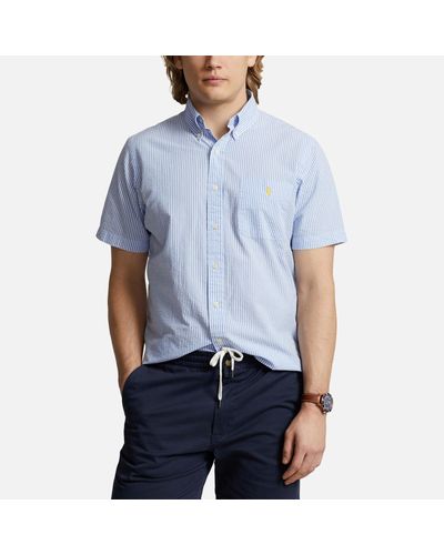 Polo Ralph Lauren Pinstriped Cotton-seersucker Shirt - Blue