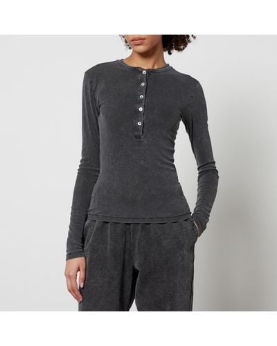 GOOD AMERICAN Jeanius Ribbed Stretch-Tencel Top - Grey