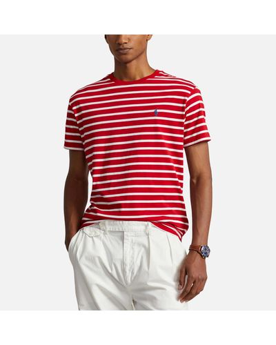 Polo Ralph Lauren Striped-jacquard Cotton-jersey T-shirt - Red