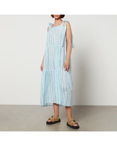 SZ Blockprints Winslow Striped Cotton-gauze Midi Dress - Blue
