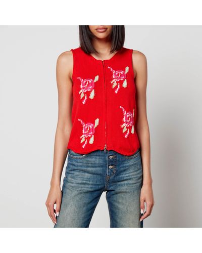 TACH Onika Floral-intarsia Cotton Vest - Red
