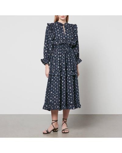 Stella Nova Barbara Floral-Print Cotton Midi Dress - Blue