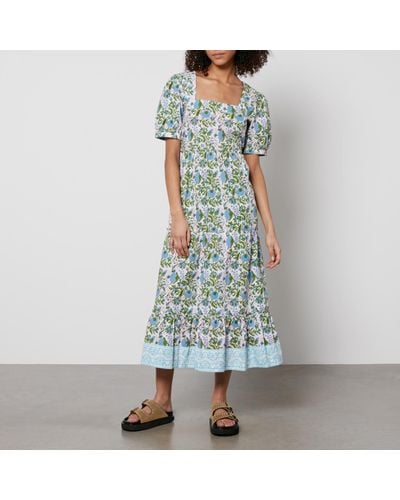 SZ Blockprints Divya Floral-print Cotton-poplin Dress - Green
