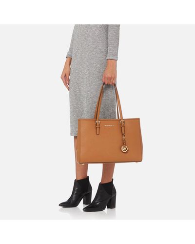 MICHAEL Michael Kors Leather Jet Set Travel Large East West Tote Bag in  Brown | Lyst