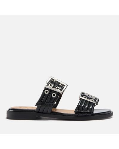 Ganni Chunky Buckle Faux Leather Sandals - Black