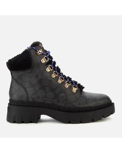 COACH Janel Coated Canvas Hiking Style Boots - Black