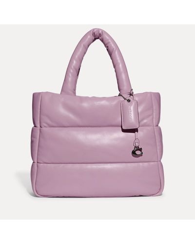 COACH Leather Quilted Pillow Tote Bag - Purple