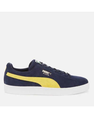 PUMA Suede Classic Trainers in Navy/Yellow (Blue) for Men - Lyst