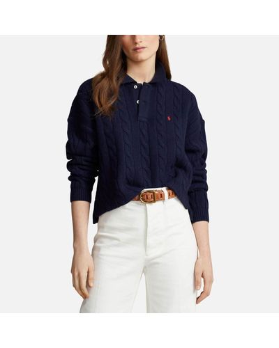 Polo Ralph Lauren Cable-knit Wool-blend Polo Sweater - Blue