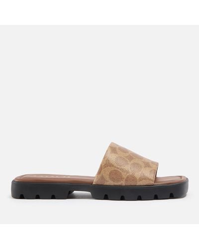 COACH Florence Coated Canvas Sliders - Brown