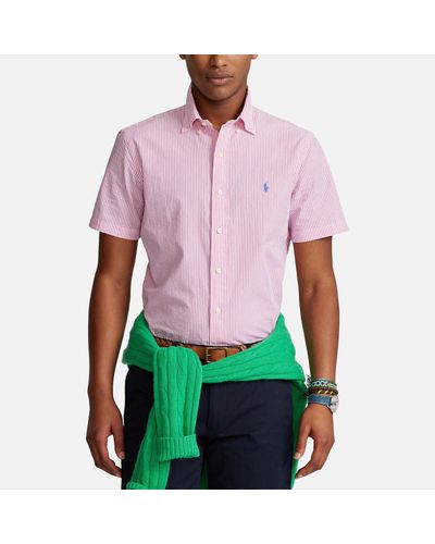 Polo Ralph Lauren Striped Cotton-Seersucker Short Sleeve Shirt - Red