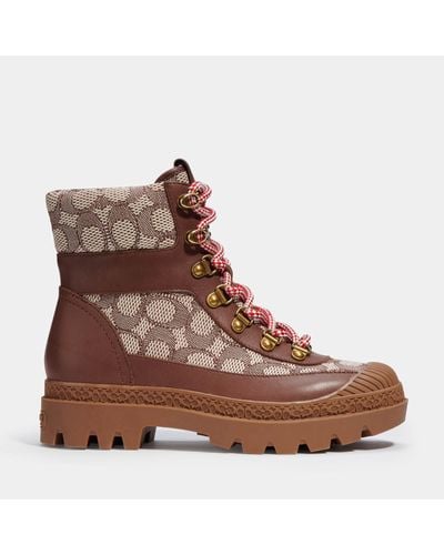 COACH Talia Jacquard, Suede And Leather Lace-up Boots - Brown