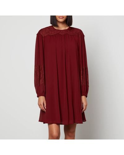 See By Chloé Georgette And Lace Mini Dress - Red