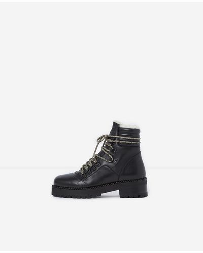 The Kooples Black Leather Ankle Boots With Lace Hooks - Lyst