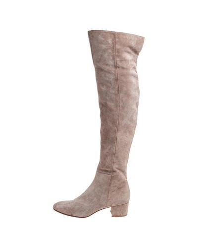 Gianvito Rossi Beige Suede Leather Over The Knee Boots in Natural - Lyst