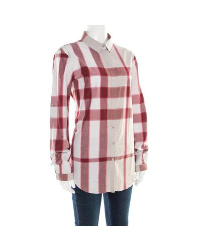 Burberry Pale Pink Checked Cotton Long Sleeve Shirt L - Lyst