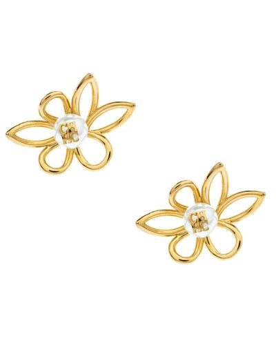 Carolina Jesamine Flower Hoop Earrings in Gold and Yellow